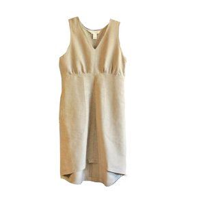 NWOT Freedom Trail Kyodan Beige Linen/Cotton Dress L Hi-Lo V-neck Cargo Pockets